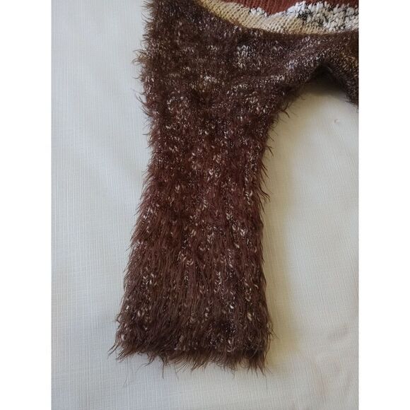 VIP Brown and Cream Soft Mohair Knit V-Neck Pullover Sweater Women's Size Large - Picture 10 of 12